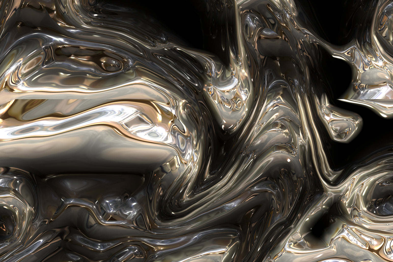 Abstract liquid pewter surface with silver, black and warm light reflections